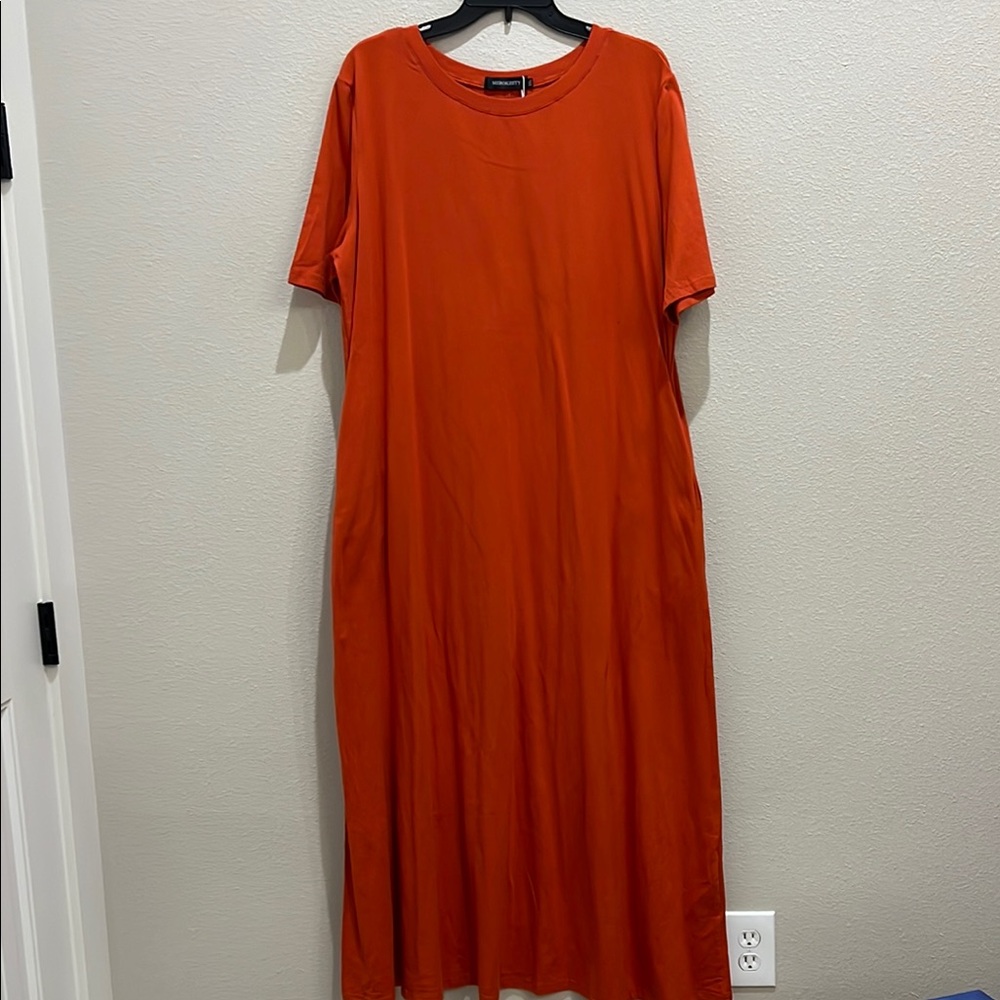 Cute orange maxi dress with pockets, size XXL